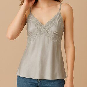 VTG Express Silk Lace Trim Babydoll Cami S Silver Y2K Fairycore Dainty Festival
